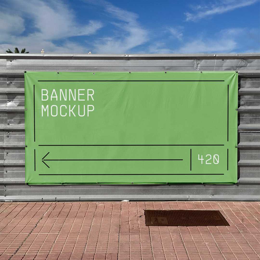 Free Banner on Construction Fence Mockup