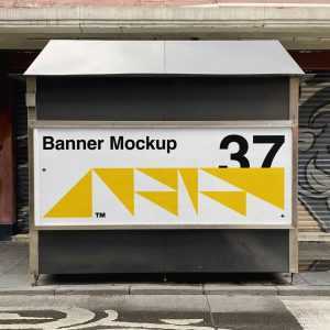 Free Banner on Newspaper Stand Mockup