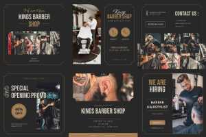 Free Barbershop Instagram Post Design set PSD Template