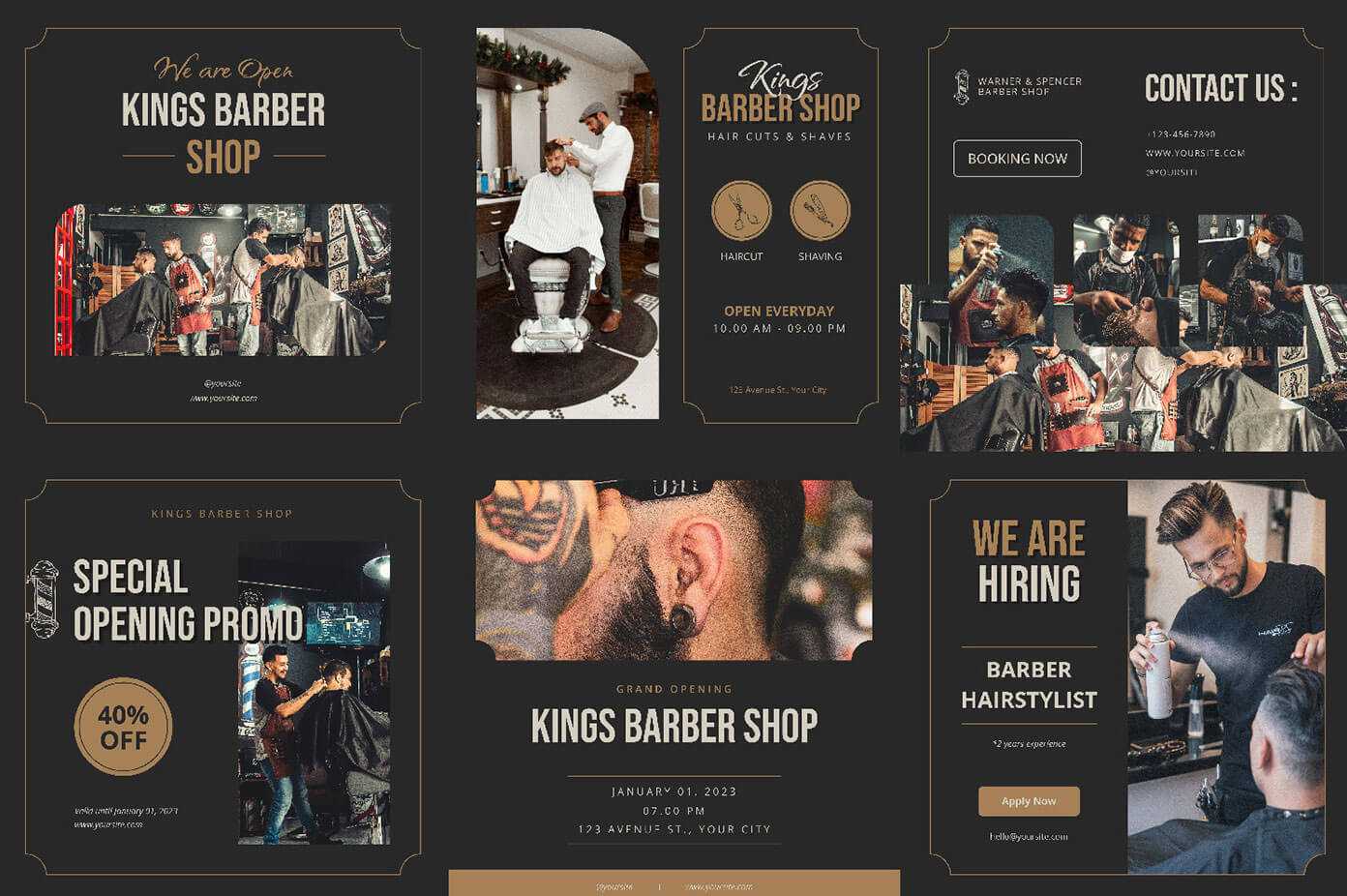 Free Barbershop Instagram Post Design set PSD Template
