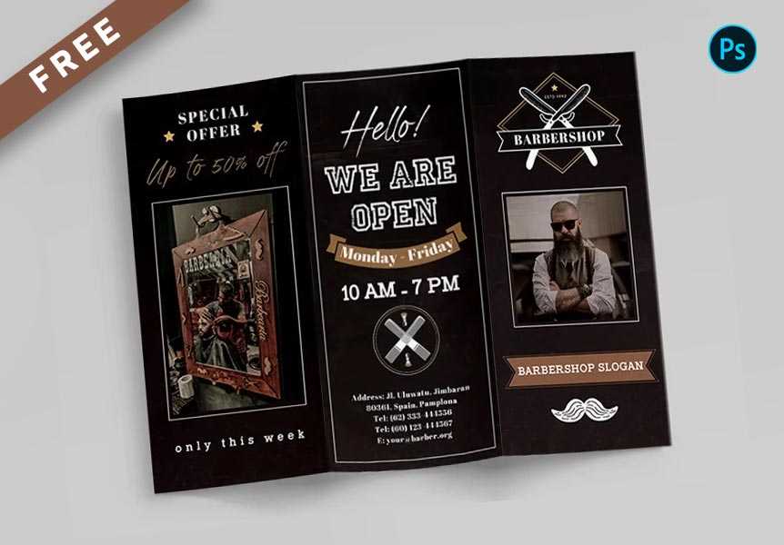 Free Barbershop Trifold Brochure PSD Template