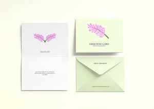 Free Bi-Fold Greeting Card With Envelope Mockup PSD