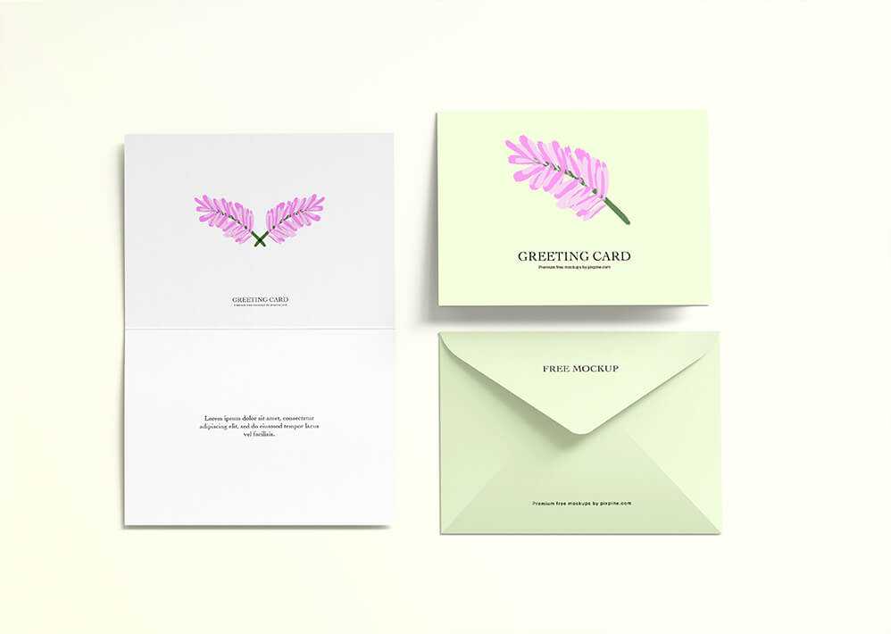 Free Bi-Fold Greeting Card With Envelope Mockup PSD