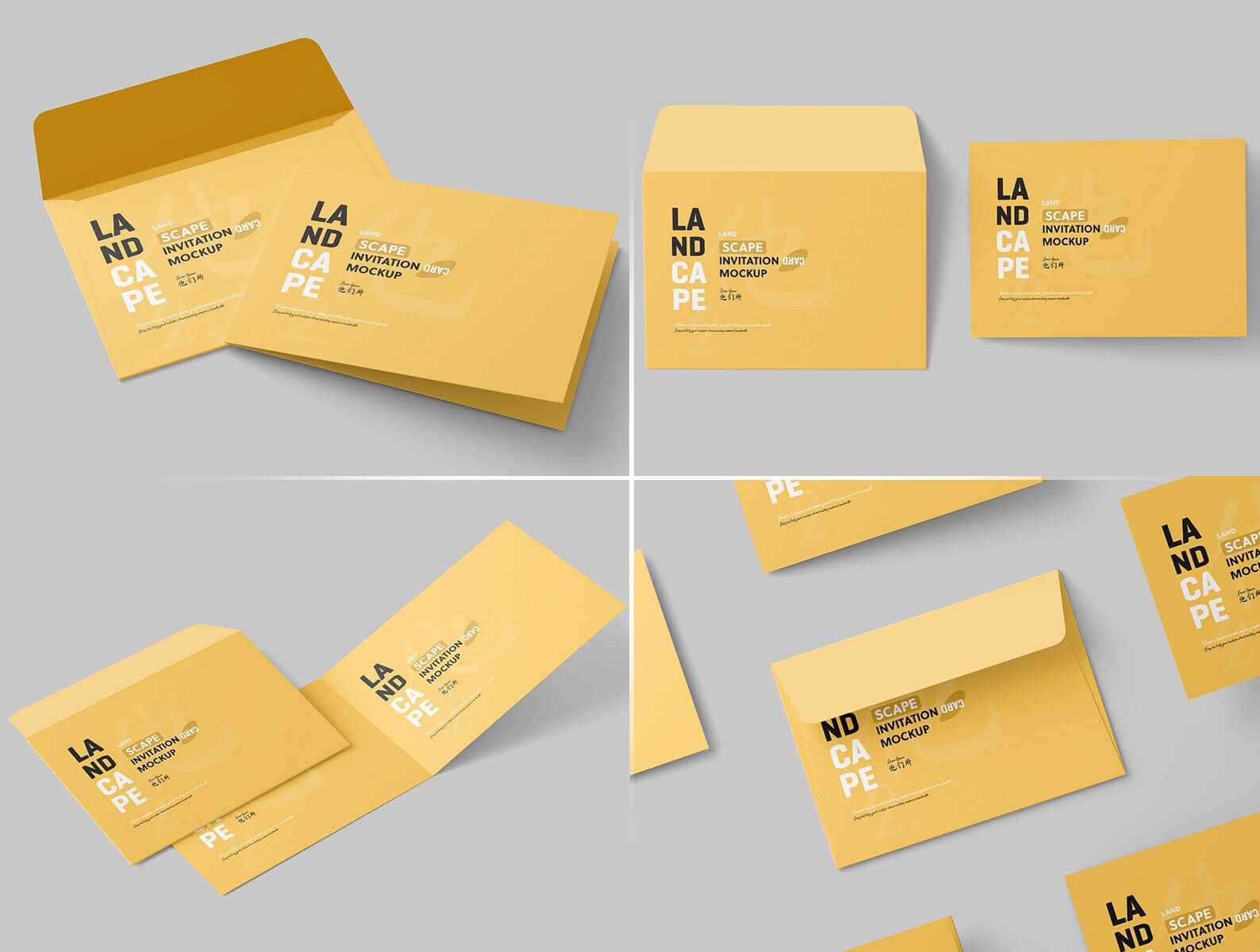 Free Bi-Fold Wedding Invitation Card Mockups PSD Set