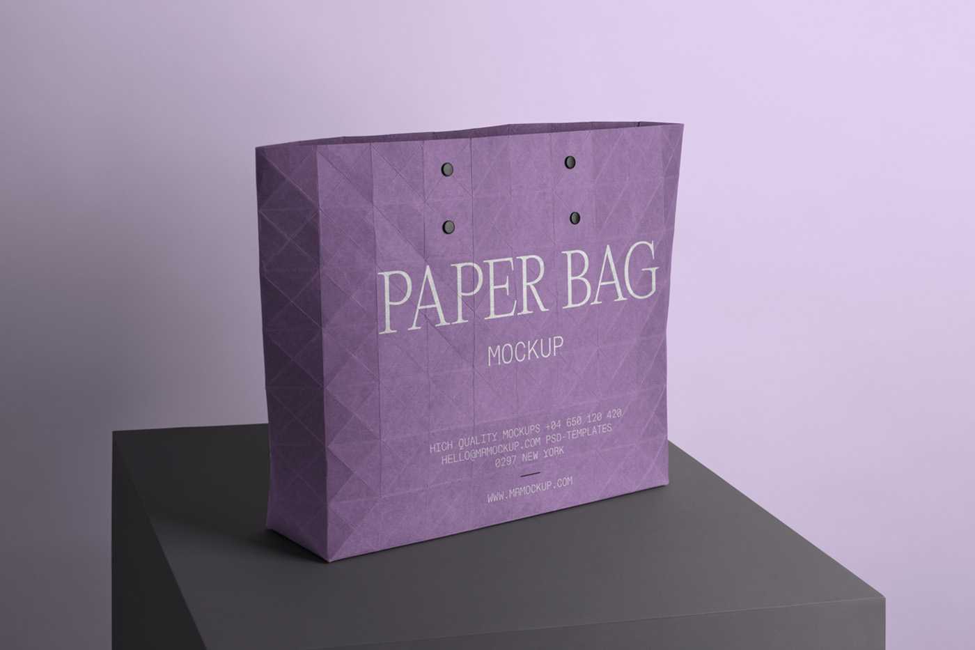 Free Big Paper shopping Bag on Box Mockup
