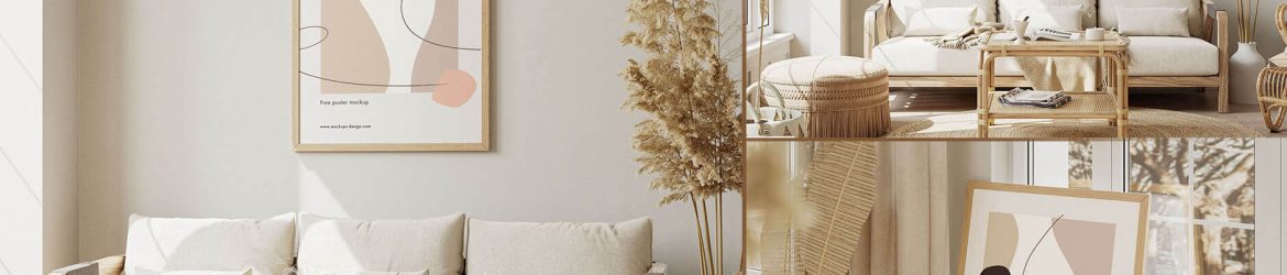 Free Big Photo Frame Mockups in Boho Room