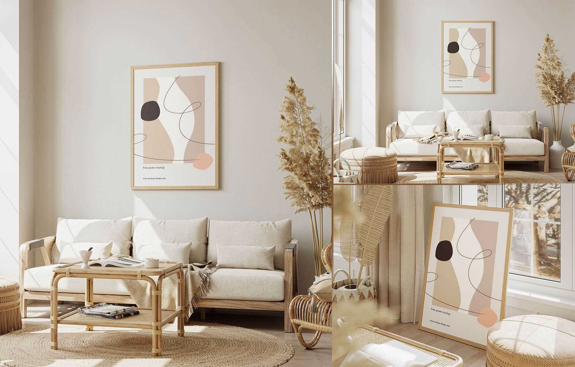 Free Big Photo Frame Mockups in Boho Room