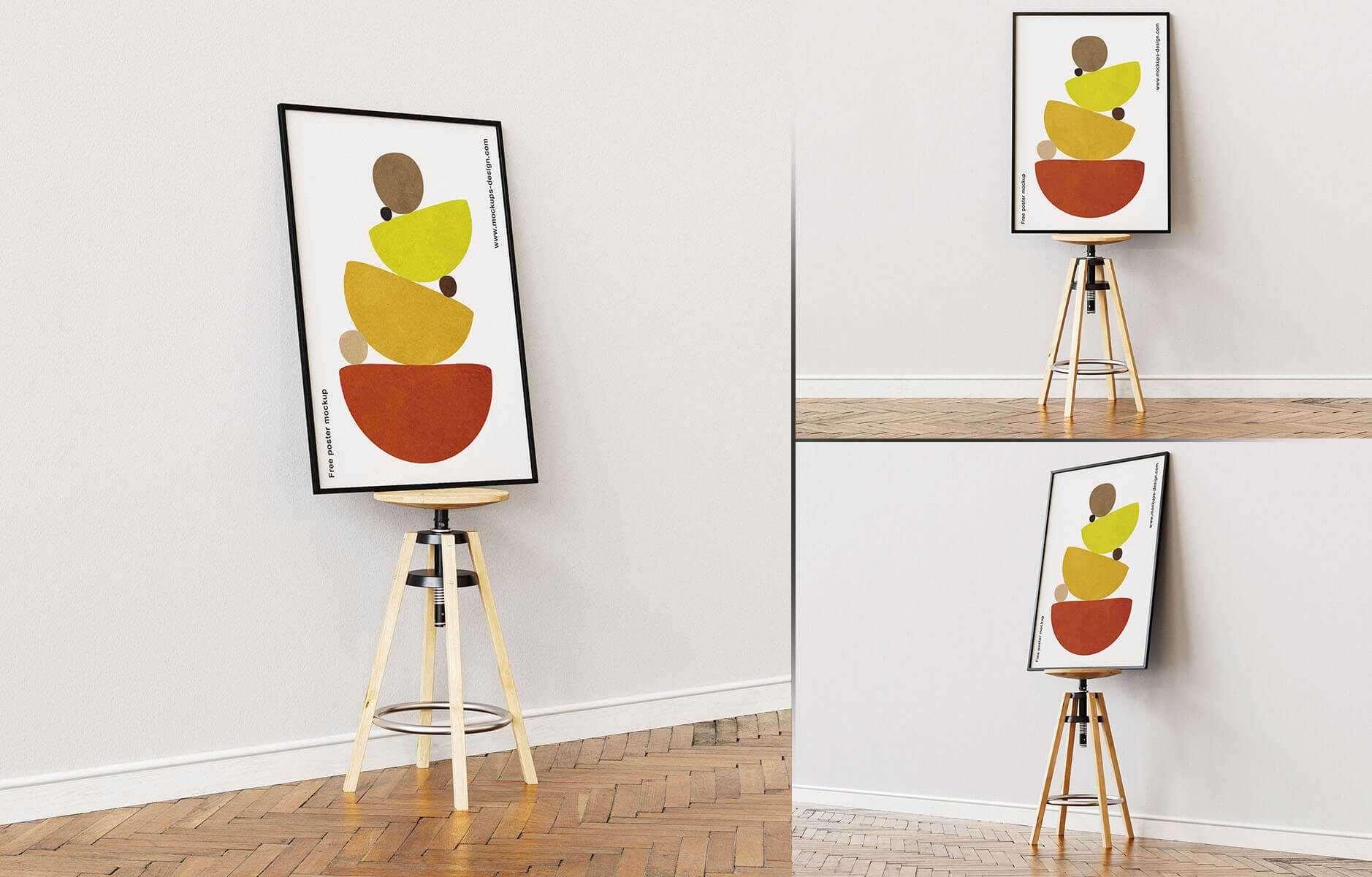 Free Big Poster Mockup On The Stool 3 PSD files