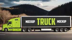 Free Big Truck Side View Mockup PSD