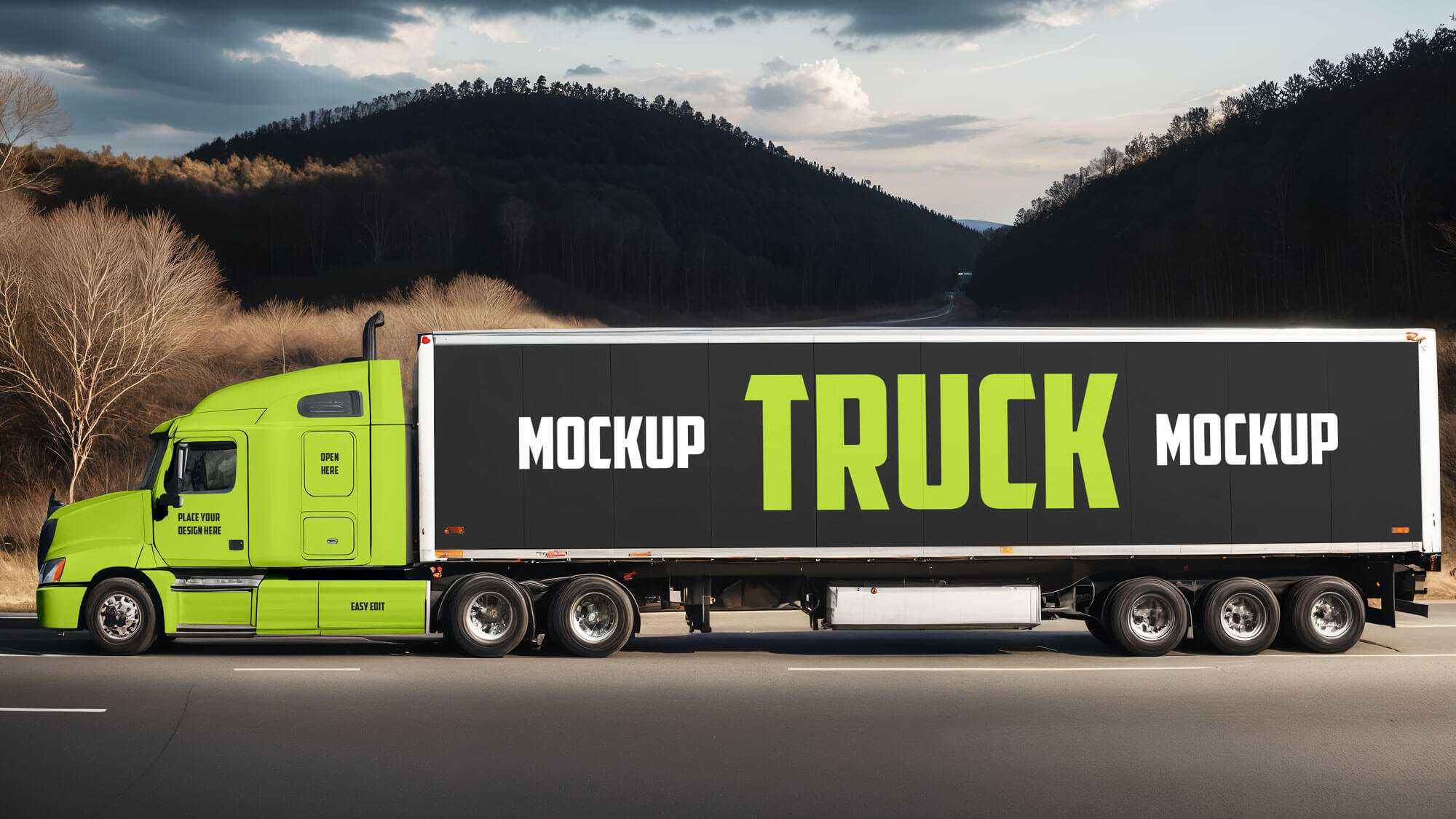 Free Big Truck Side View Mockup PSD