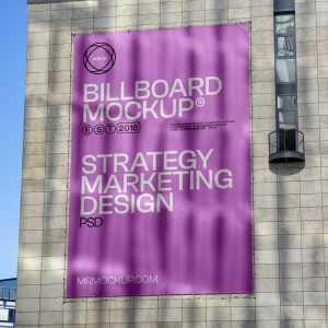 Free Billboard Hanging on Wall Mockup