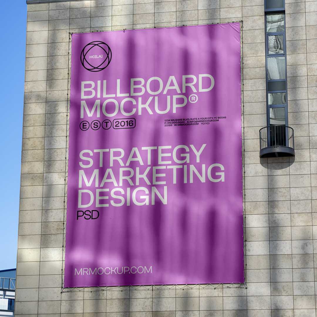 Free Billboard Hanging on Wall Mockup
