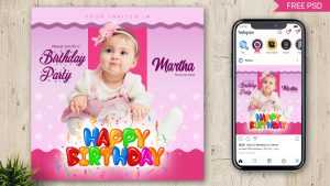 Free Birthday Party Invitation Social Media Post Template PSD