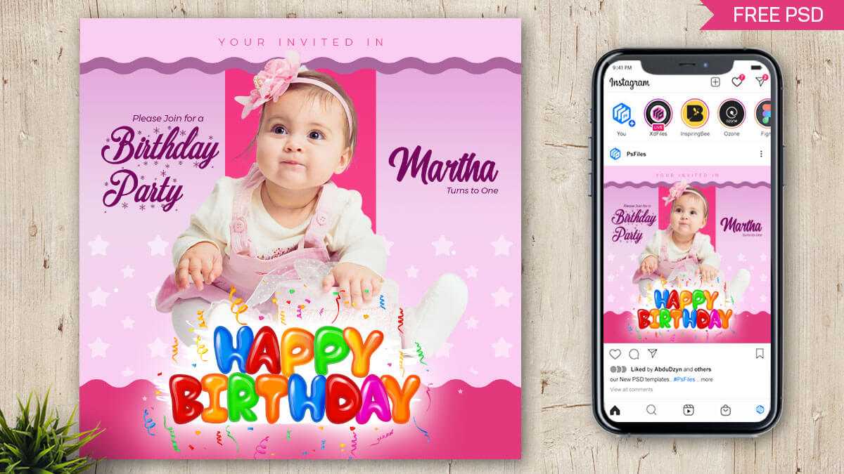 Free Birthday Party Invitation Social Media Post Template PSD