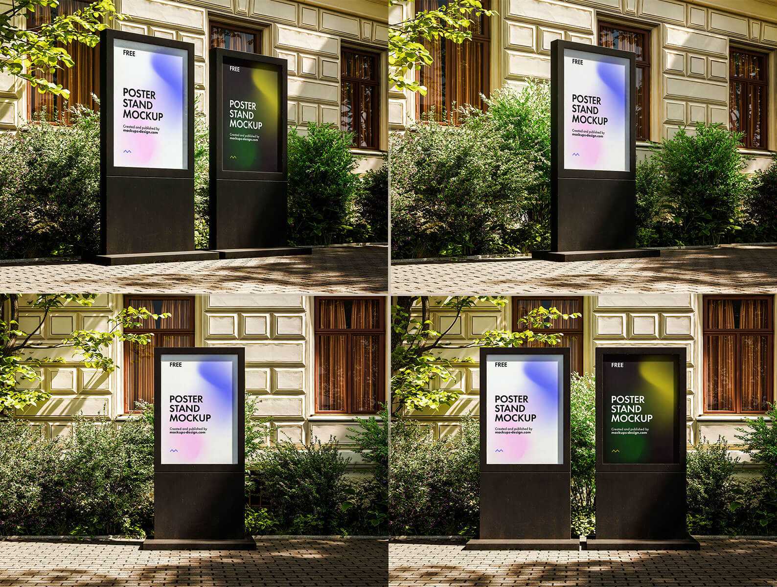 Free Black Ad Display Stand Mockups PSD set