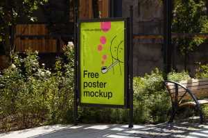 Free Black Metal Frame Street Poster Mockup PSD