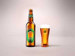 Free Blonde Beer Bottle and Glass Mockup