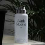 Free Bottle on Table Mockup