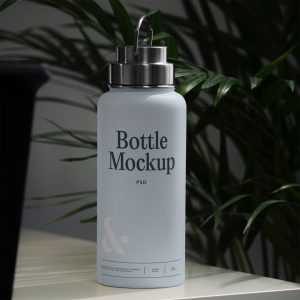 Free Bottle on Table Mockup