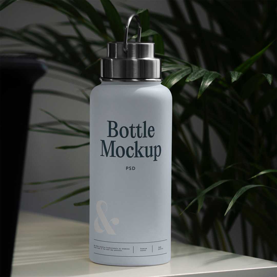 Free Bottle on Table Mockup
