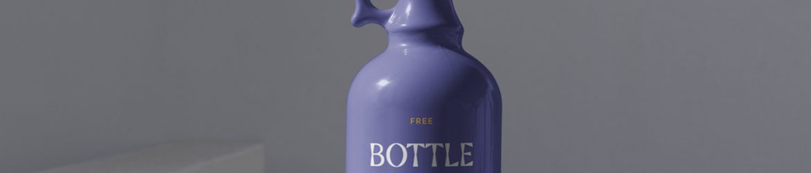 Free Bottle Standing on Concrete Mockup