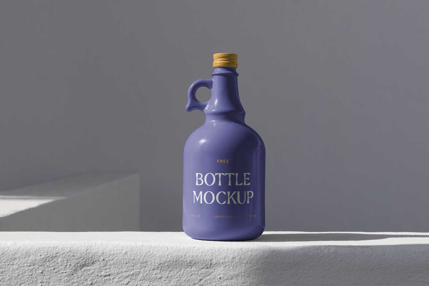 Free Bottle Standing on Concrete Mockup