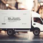 Free Box Food Delivery Truck Mockup