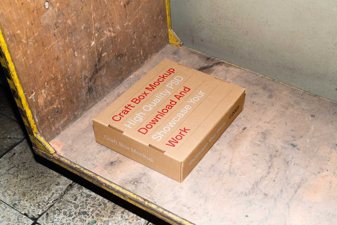 Free Box Lying on a Trolley Mockup