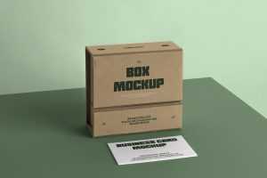 Free Box with Business Card Mockup