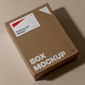 Free Box with Business Card PSD Mockup