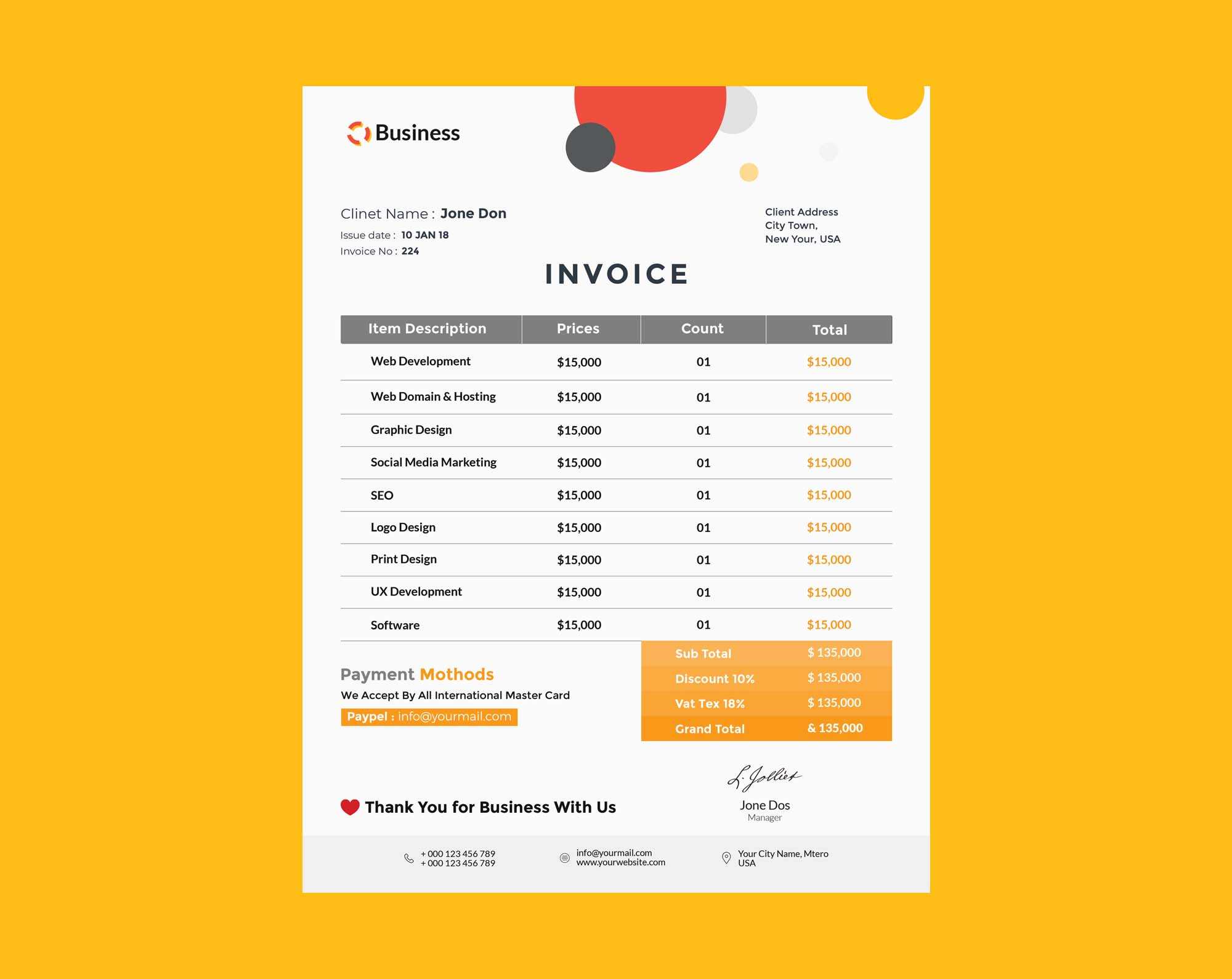 Free Branding Agency Invoice PSD Templates