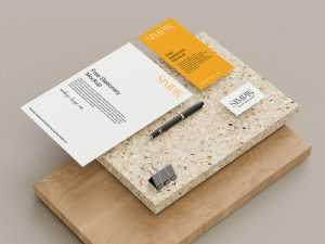 Free Branding Stationery Mockups With Wood and Stone Tiles