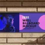 Free Brick Wall Mounted Billboard Mockup 2 PSD