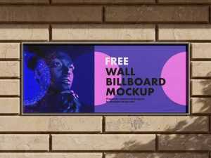 Free Brick Wall Mounted Billboard Mockup 2 PSD