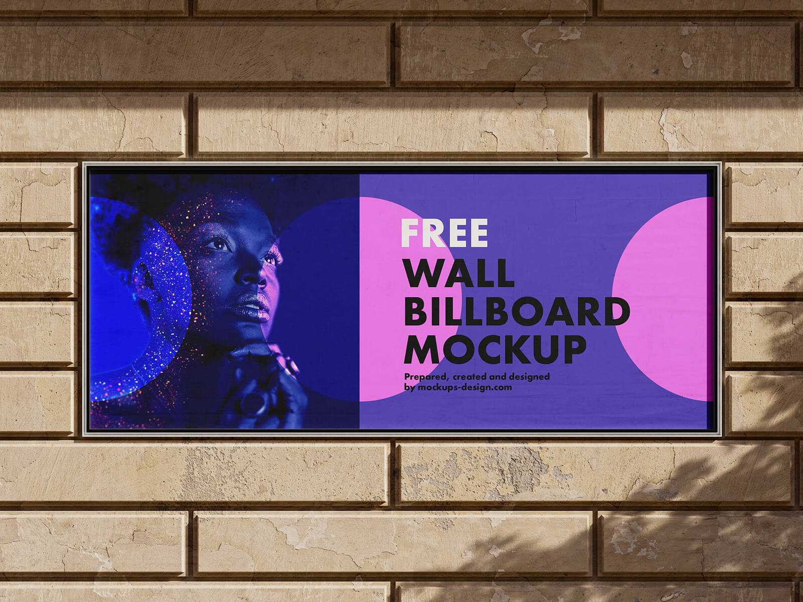 Free Brick Wall Mounted Billboard Mockup 2 PSD