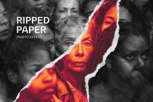 Free Bright Torn Paper Piece Photo Effect PSD
