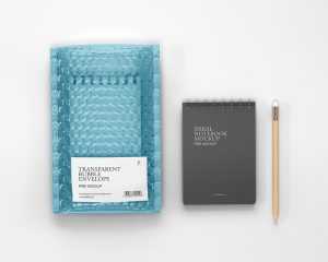 Free Bubble Envelope and Notebook Mockup PSD