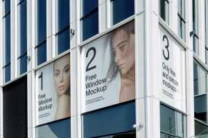 Free Building Glass Window Vinyl Sticker Sign Mockup PSD