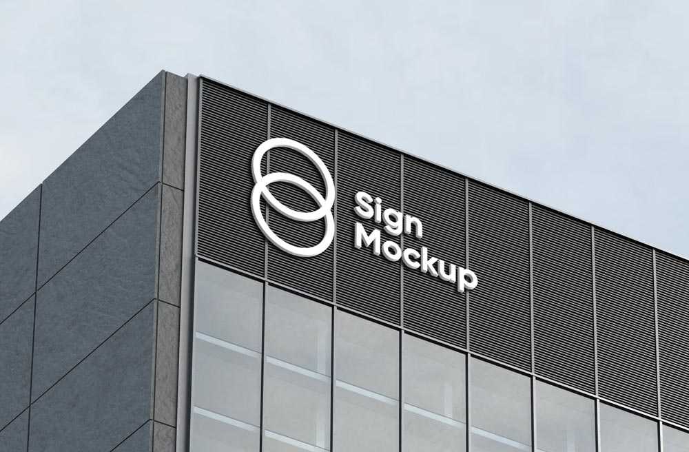 Free Building Logo Sign Mockup PSD