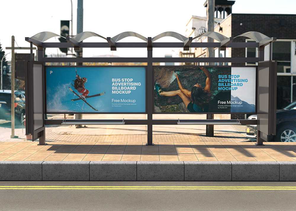 Free Bus Stop Advertising Billboard Mock up PSD