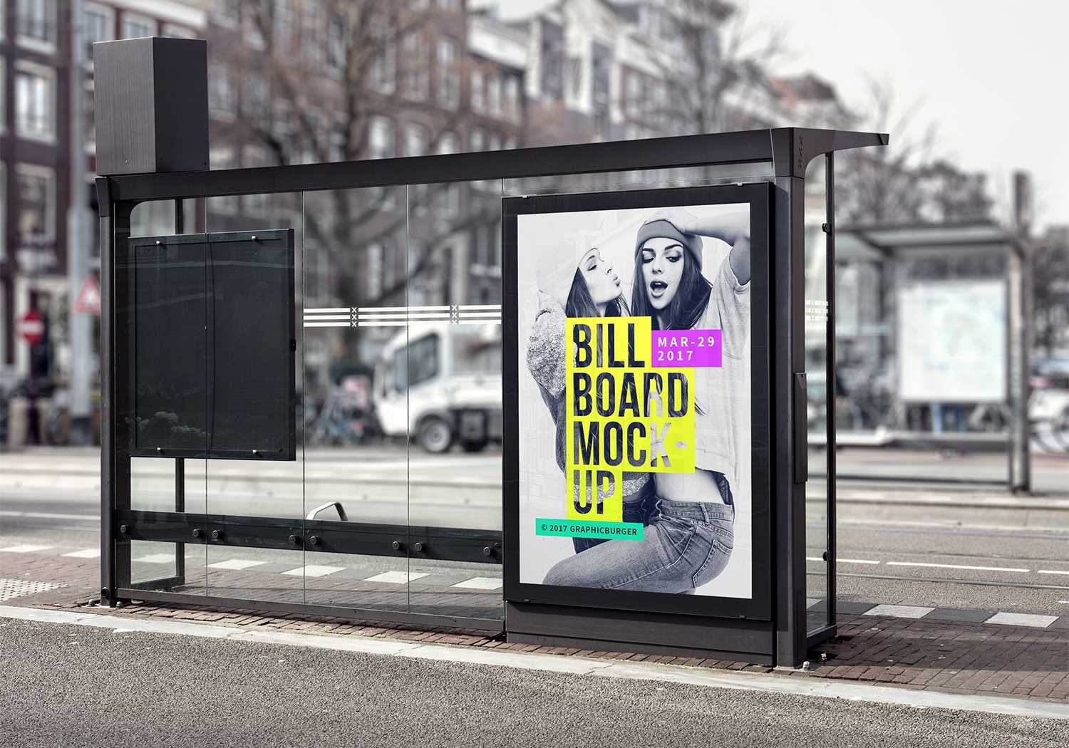 Free Bus Stop Billboard Mockup PSD