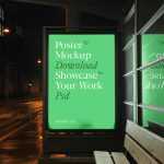 Free Bus Stop Poster at Night Mockup