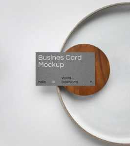 Free Business Card Mock-up PSD on Round Plate PSD