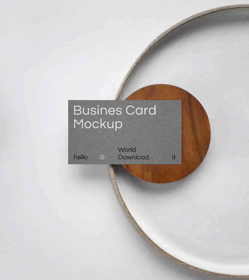 Free Business Card Mock-up PSD on Round Plate PSD
