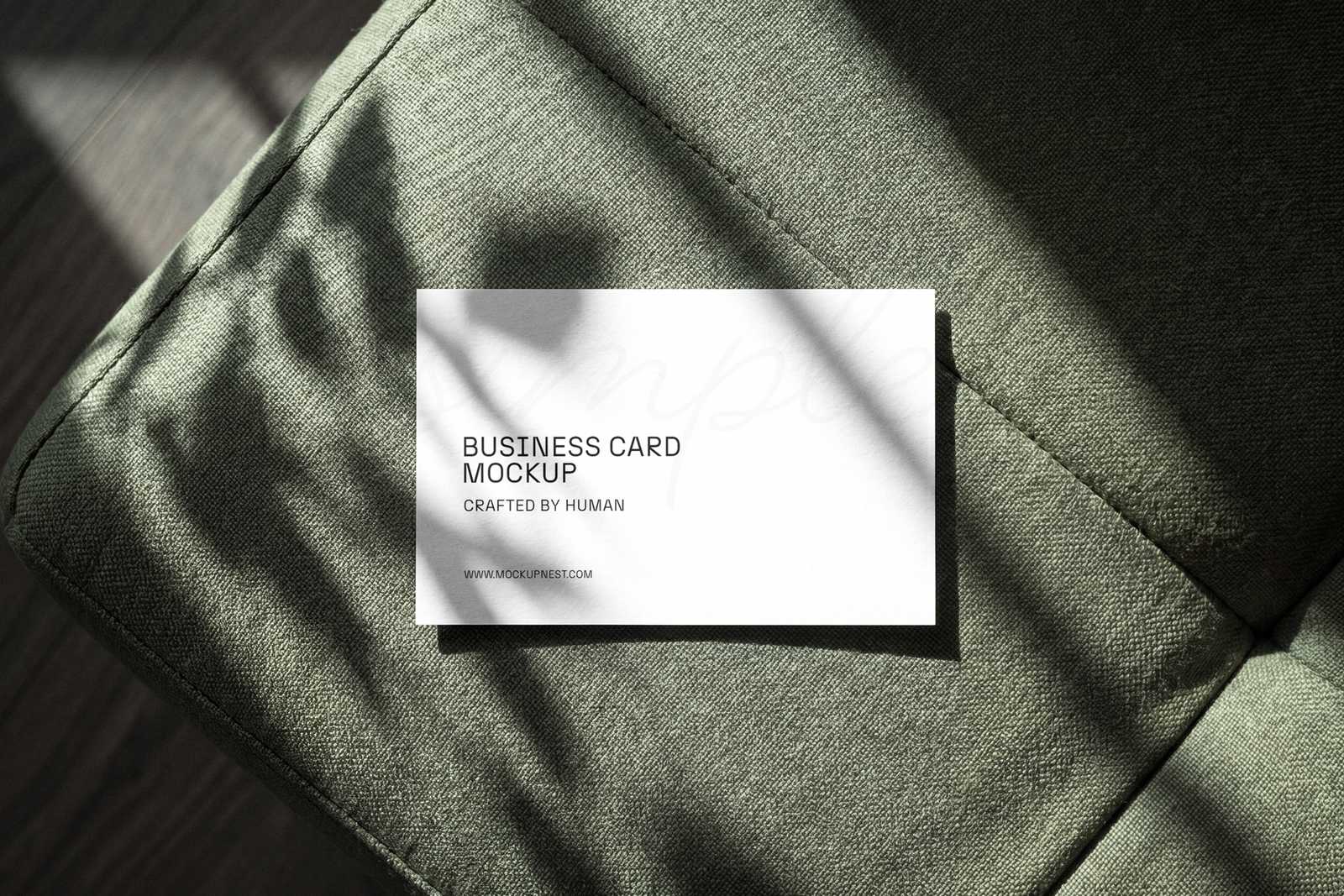 Free Business Card Mockup On Sofa From Top