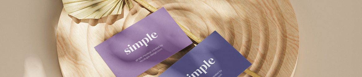 Free Business Card Mockup Set On Wooden Ornament