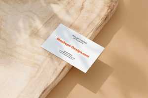 Free Business Card Mockups set on Piece Wood