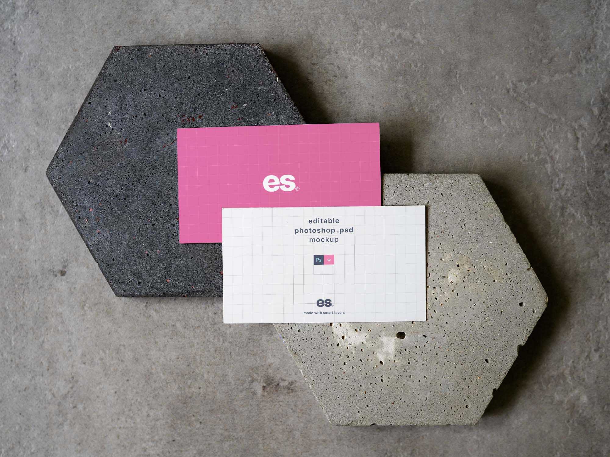 Free Business Cards Mockup on Concrete Stone