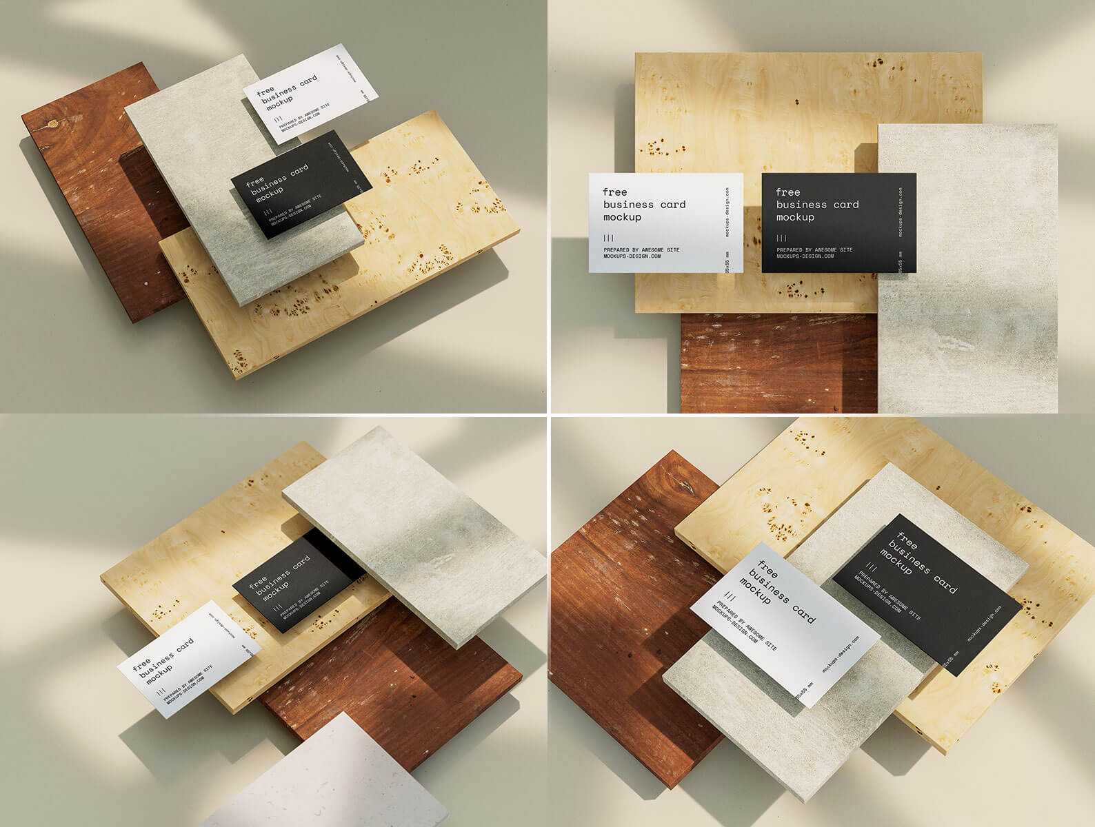 Free Business Cards Mockup on Tiles Floating style