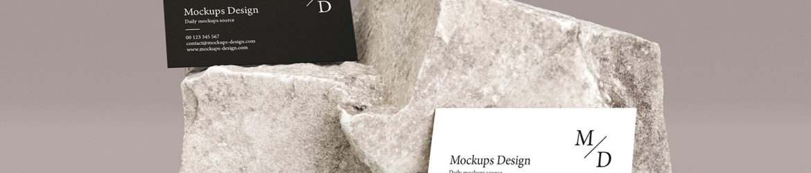 Free Business Cards Mockups on Stone Branding Scene PSD
